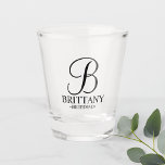 Modern Personalised Monogram and Name Bridesmaid Shot Glass<br><div class="desc">Modern Personalised Bridesmaid Shot Glass
featuring personalised monogram in elegant script font style with bridesmaid's name and title in classic serif font style.

Also perfect for maid of honour,  mother of the bride and more.</div>
