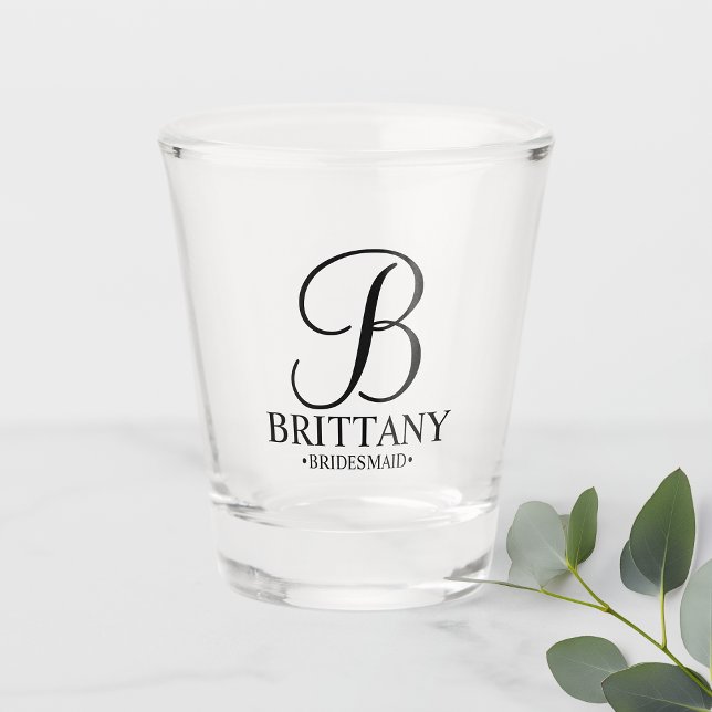 Modern Personalised Monogram and Name Bridesmaid Shot Glass (Creator Uploaded)