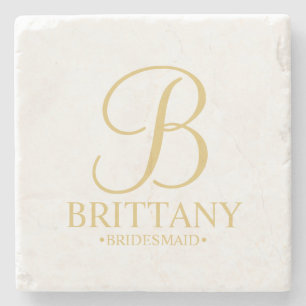 Modern Personalised Monogram and Name Bridesmaid Stone Coaster