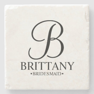 Modern Personalised Monogram and Name Bridesmaid Stone Coaster