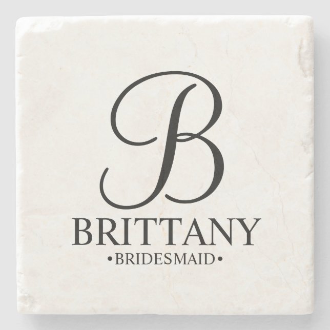 Modern Personalised Monogram and Name Bridesmaid Stone Coaster (Front)