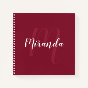 Modern Personalised Monogram and Name Burgundy Red Notebook