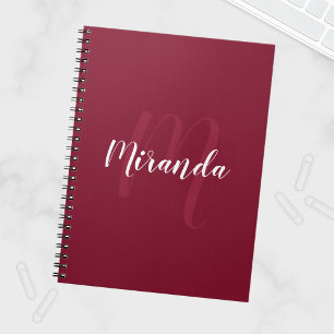 Modern Personalised Monogram and Name Burgundy Red Notebook