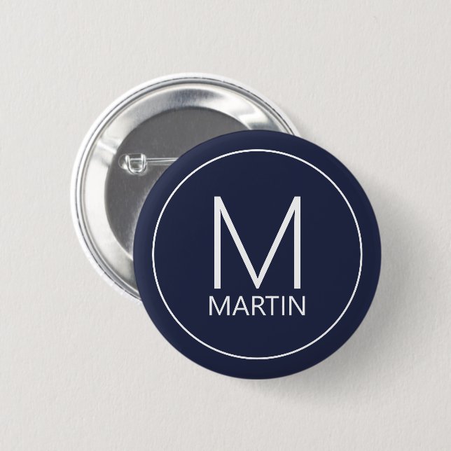 Modern Personalised Monogram and Name Button (Front & Back)