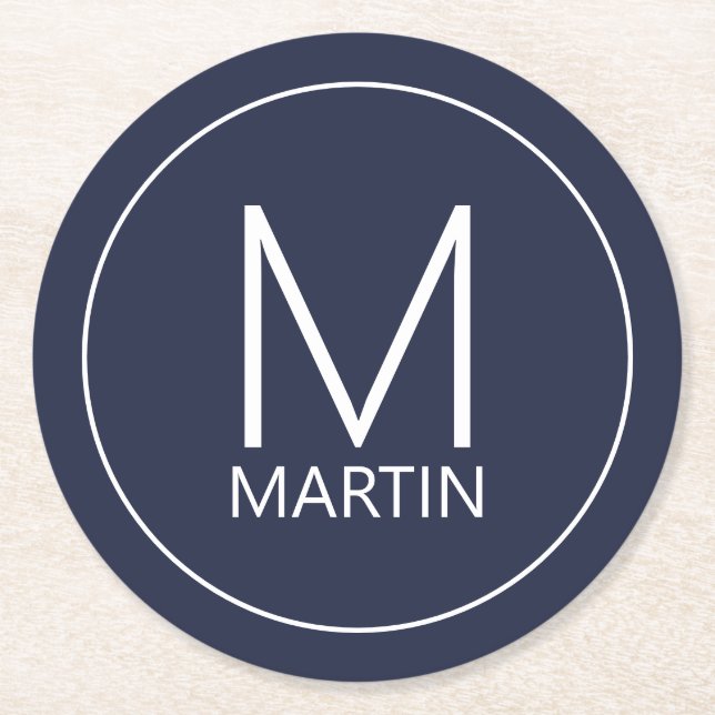 Modern Personalised Monogram and Name Coaster (Front)