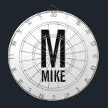 Modern Personalised Monogram and Name Dartboard<br><div class="desc">Modern Black and White Bold Monogram Design featuring personalised monogram and name in modern bold sans serif font style.
Unique gift for dad, husband, grandparents and more.
Also perfect as modern loft/minimalist home decor accessories, birthday gift, holiday gift, family reunion gift, housewarming gift and gift for any special occasions.</div>