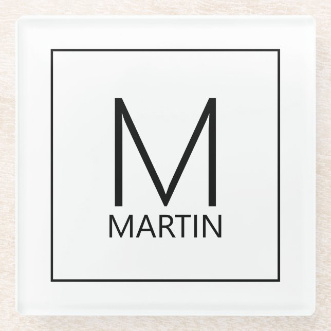 Modern Personalised Monogram and Name Glass Coaste Coaster (Front)