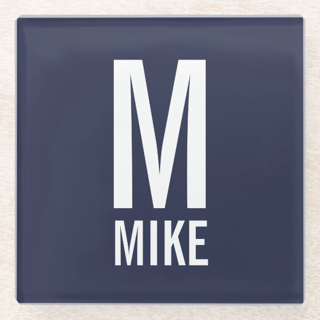 Modern Personalised Monogram and Name Glass Coaster (Front)