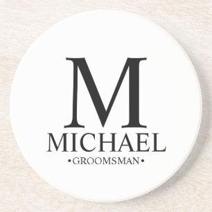 Modern Personalised Monogram and Name Groomsman Coaster