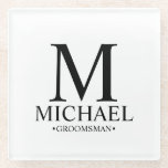 Modern Personalised Monogram and Name Groomsman Glass Coaster<br><div class="desc">Modern Personalised Groomsman Gifts
featuring personalised monogram,  groomsman's name and title in classic serif font style.

Also perfect for Best Man,  Father of the Bride and more.</div>