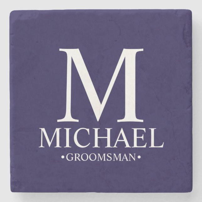 Modern Personalised Monogram and Name Groomsman Stone Coaster (Front)
