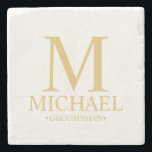 Modern Personalised Monogram and Name Groomsman Stone Coaster<br><div class="desc">Modern Personalised Groomsman Gifts
featuring personalised monogram,  groomsman's name and title in gold classic serif font style.

Also perfect for Best Man,  Father of the Bride and more.

Please Note: The foil details are simulated in the artwork. No actual foil will be used in the making of this product.</div>