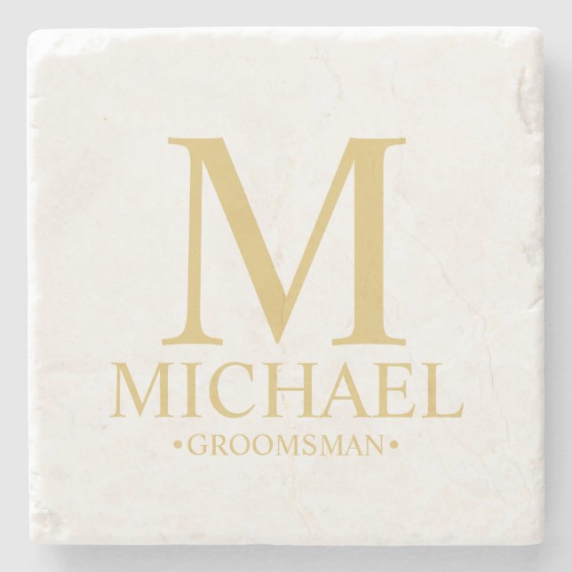 Modern Personalised Monogram and Name Groomsman Stone Coaster (Front)