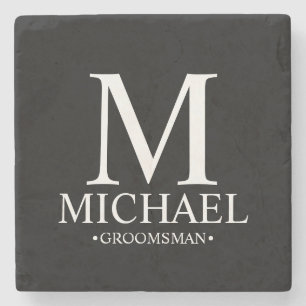Modern Personalised Monogram and Name Groomsman Stone Coaster