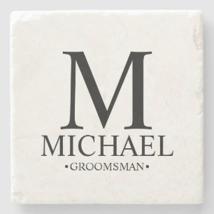 Modern Personalised Monogram and Name Groomsman Stone Coaster
