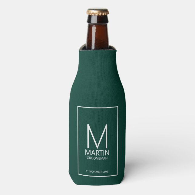 Modern Personalised Monogram and Name Groomsmen Bottle Cooler (Bottle Front)