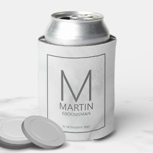 Modern Personalised Monogram and Name Groomsmen Can Cooler