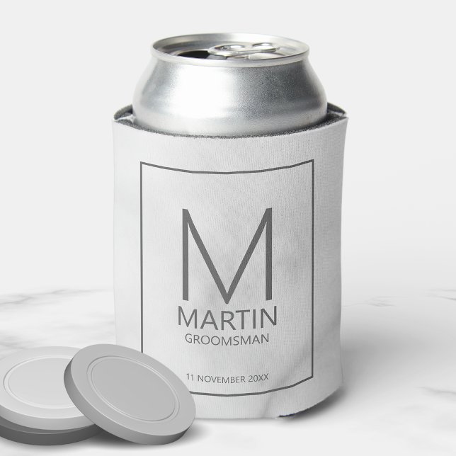 Modern Personalised Monogram and Name Groomsmen Can Cooler (Creator Uploaded)