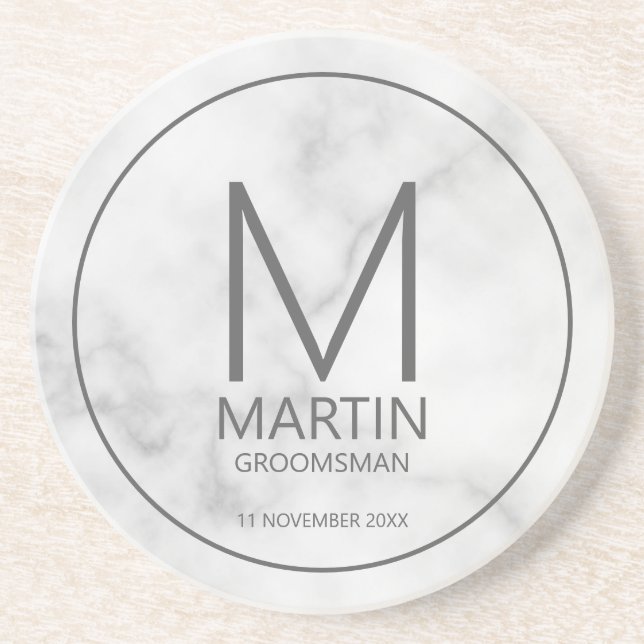 Modern Personalised Monogram and Name Groomsmen Co Coaster (Front)