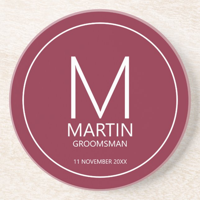 Modern Personalised Monogram and Name Groomsmen Coaster (Front)