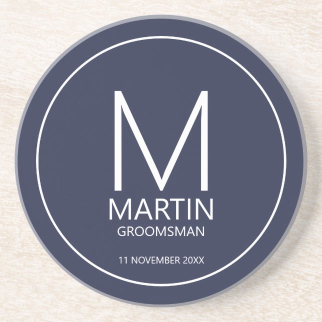 Modern Personalised Monogram and Name Groomsmen Coaster (Front)