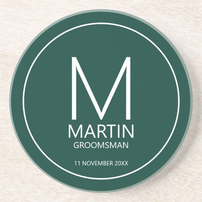 Modern Personalised Monogram and Name Groomsmen Coaster (Front)