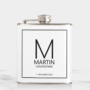 Modern Personalised Monogram and Name Groomsmen Hip Flask
