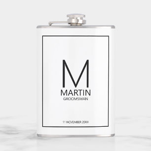 Modern Personalised Monogram and Name Groomsmen Hip Flask