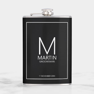Modern Personalised Monogram and Name Groomsmen Hip Flask