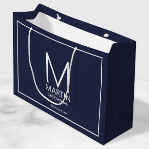 Modern Personalised Monogram and Name Groomsmen La Large Gift Bag