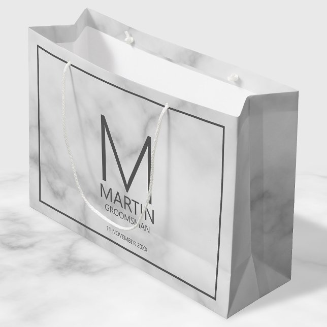 Modern Personalised Monogram and Name Groomsmen Large Gift Bag (Creator Uploaded)