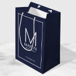 Modern Personalised Monogram and Name Groomsmen Me Medium Gift Bag<br><div class="desc">Add a personal touch to your wedding with personalised groomsmen gift bag.
This gift bag features personalised groomsman's monogram and name with title and wedding date in white modern sans serif font style on navy blue background.

Also perfect for best man,  father of the bride and more.</div>