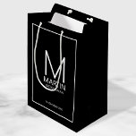 Modern Personalised Monogram and Name Groomsmen Medium Gift Bag<br><div class="desc">Add a personal touch to your wedding with personalised groomsmen gift bag.
This gift bag features personalised groomsman's monogram and name with title and wedding date in white modern sans serif font style on black background.

Also perfect for best man,  father of the bride and more.</div>