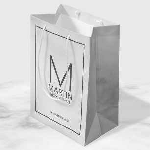 Modern Personalised Monogram and Name Groomsmen Medium Gift Bag