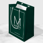 Modern Personalised Monogram and Name Groomsmen Medium Gift Bag<br><div class="desc">Add a personal touch to your wedding with personalised groomsmen gift bag.
This gift bag features personalised groomsman's monogram and name with title and wedding date in white modern sans serif font style on emerald green background.

Also perfect for best man,  father of the bride and more.</div>
