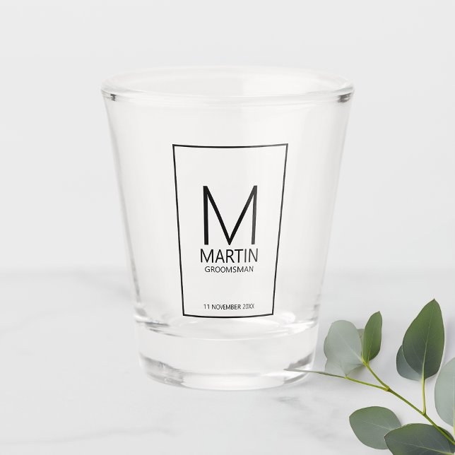 Modern Personalised Monogram and Name Groomsmen Shot Glass (Creator Uploaded)
