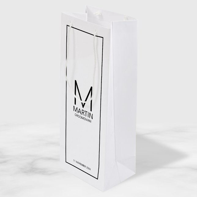 Modern Personalised Monogram and Name Groomsmen Wine Gift Bag (Creator Uploaded)