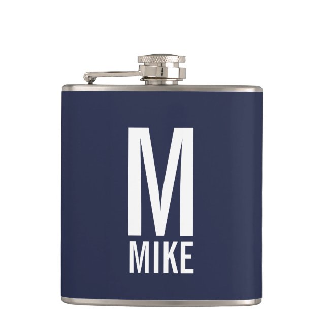 Modern Personalised Monogram and Name Hip Flask (Front)