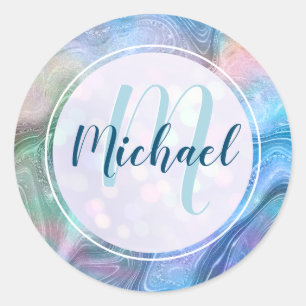 Modern Personalised Monogram and Name Liquid  Classic Round Sticker