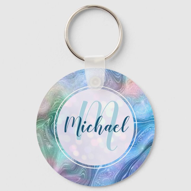Modern Personalised Monogram and Name Liquid  Key Ring (Front)