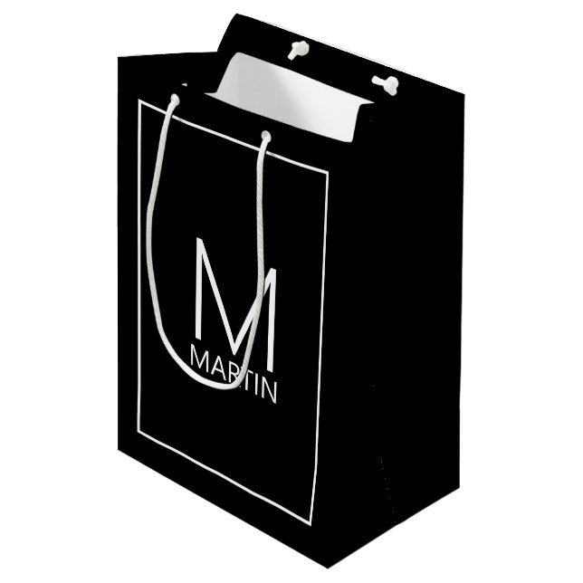 Modern Personalised Monogram and Name Medium Gift Bag (Front Angled)