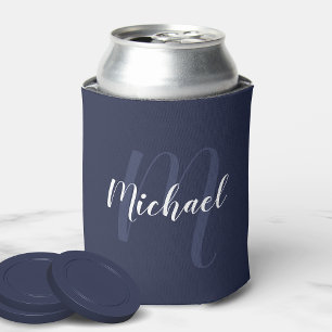 Modern Personalised Monogram and Name Navy Blue Can Cooler