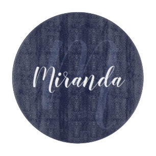 Modern Personalised Monogram and Name Navy Blue Cutting Board