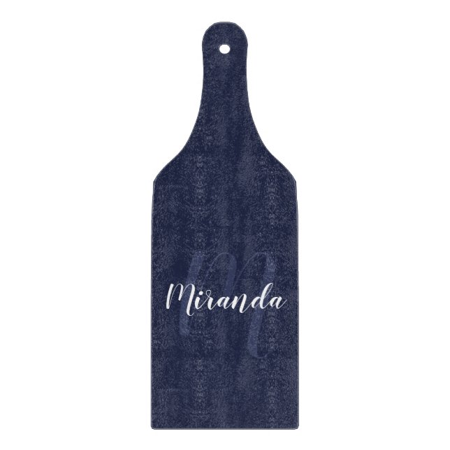 Modern Personalised Monogram and Name Navy Blue Cutting Board (Front)