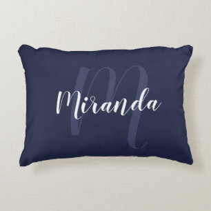 Modern Personalised Monogram and Name Navy Blue Decorative Cushion