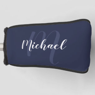 Modern Personalised Monogram and Name Navy Blue Golf Head Cover