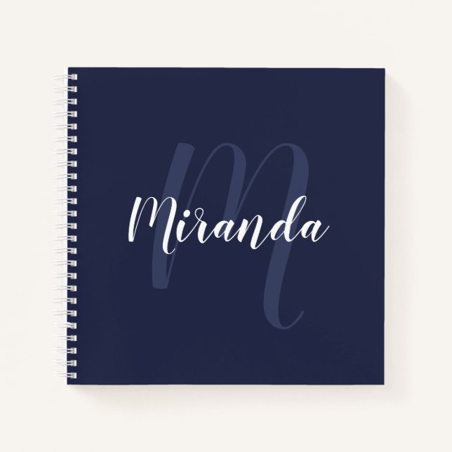 Modern Personalised Monogram and Name Navy Blue Notebook (Front)