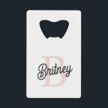 Modern Personalised Monogram and Name Pastel Pink<br><div class="desc">Introducing our Modern Personalised Monogram and Name Pastel Pink Credit Card Bottle Opener, a sleek and stylish accessory that combines practicality with a personal touch. Designed in a soft pastel pink and customised with your monogram and name, this credit card-sized bottle opener fits conveniently in your wallet or pocket, making...</div>