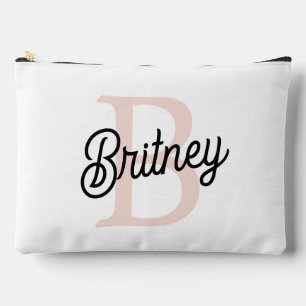 Modern Personalised Monogram and Name Pastel Pink Accessory Pouch