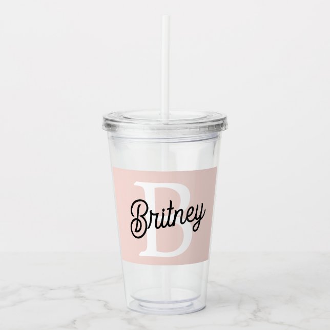 Modern Personalised Monogram and Name Pastel Pink Acrylic Tumbler (Front)